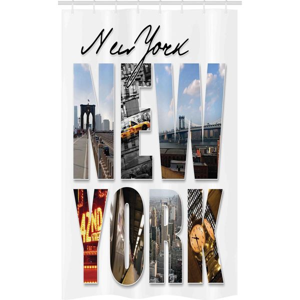 Abakuhaus Stati Uniti Tenda Da Doccia Stretta, Collage Di New York, Set Decorativo Per Bagno In Tessuto Con Ganci, 120 X 180 Cm, Multicolore-image