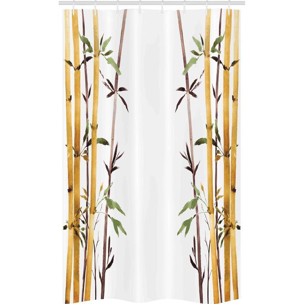 Abakuhaus Tenda Da Doccia Asiatica Stretta, Foglie Di Bambù Disegnate A Mano, Set Decorativo Per Bagno In Tessuto Con Ganci, 120 X 180 Cm, Marrone Crema Bianco-image