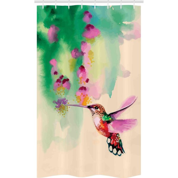 Abakuhaus Tenda Da Doccia Stretta Naturale, Colibrì E Fiori, Set Decorativo Per Bagno In Tessuto Con Ganci, 120 X 180 Cm, Verde-image