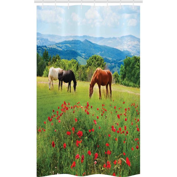 Abakuhaus Cavallo Tenda Da Doccia Stretta, Paesaggio Motivo Rurale, Set Decorativo Per Bagno In Tessuto Con Ganci, 120 X 180 Cm, Multicolore-image
