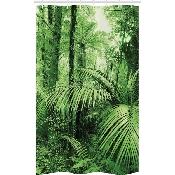Abakuhaus Tenda Da Doccia Stretta Rainforest, Palme E Piante Esotiche, Set Decorativo Per Bagno In Tessuto Con Ganci, 120 X 180 Cm, Verde-image