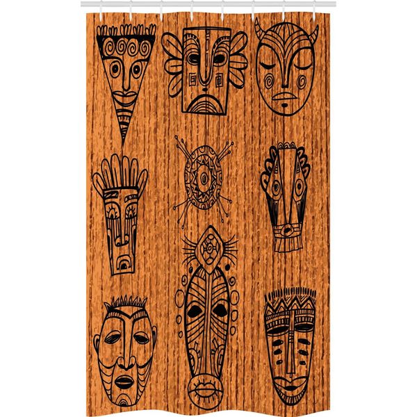 Abakuhaus Africano Tenda Da Doccia Stretta, Maschere Locali, Set Decorativo Per Bagno In Tessuto Con Ganci, 120 X 180 Cm, Nero Marrone-image