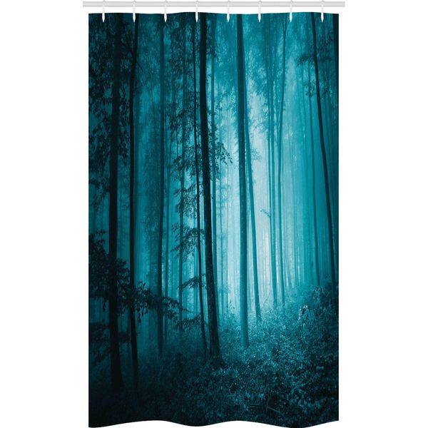 Abakuhaus Tenda Da Doccia Stretta Color Verde Acqua, Foggy Dark Country Wald, Set Decorativo Per Bagno In Tessuto Con Ganci, 120 X 180 Cm, Verde Acqua-image