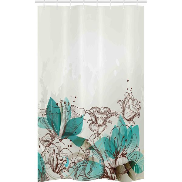 Abakuhaus Tenda Da Doccia Stretta Turchese, Arte Retrò Hibiscus, Set Decorativo Per Bagno In Tessuto Con Ganci, 120 X 180 Cm, Beige Verde Acqua-image
