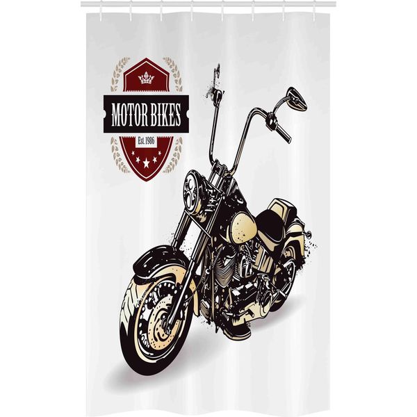 Abakuhaus Tenda Da Doccia Stretta, Old Classic Motorrad, Set Decorativo Per Bagno In Tessuto Con Ganci, 120 X 180 Cm, Nero Beige-image