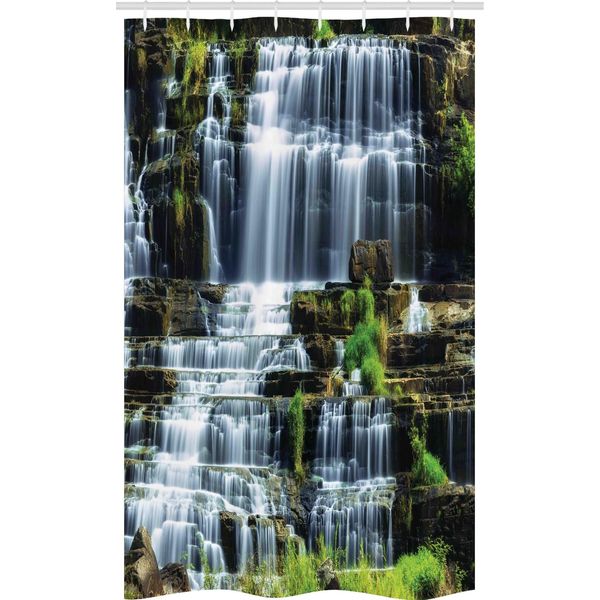 Abakuhaus Tenda Da Doccia Tropicale Stretta, Cascata Jungle Rural, Set Decorativo Per Bagno In Tessuto Con Ganci, 120 X 180 Cm, Verde Bianco-image
