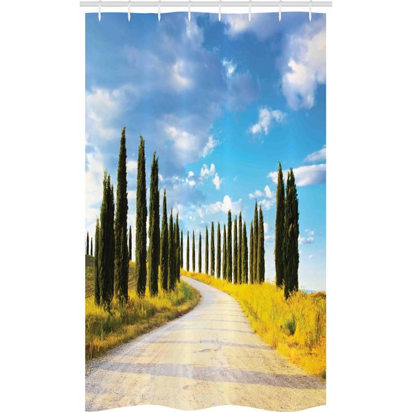 Abakuhaus Storico Tenda Da Doccia Stretta, Alberi Mediterranei, Set Decorativo Per Bagno In Tessuto Con Ganci, 120 X 180 Cm, Crema Verde Blu-image