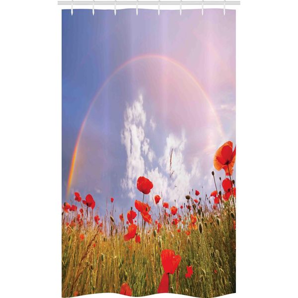 Abakuhaus Tenda Da Doccia Stretta Con Motivi Floreali, Papaveri In Un Prato, Set Decorativo Per Bagno In Tessuto Con Ganci, 120 X 180 Cm, Verde Blu Rosso-image