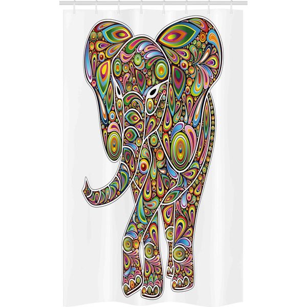Abakuhaus Tenda Da Doccia Psichedelica Stretta, Arte Boho Elefante, Set Decorativo Per Bagno In Tessuto Con Ganci, 120 X 180 Cm, Multicolore-image