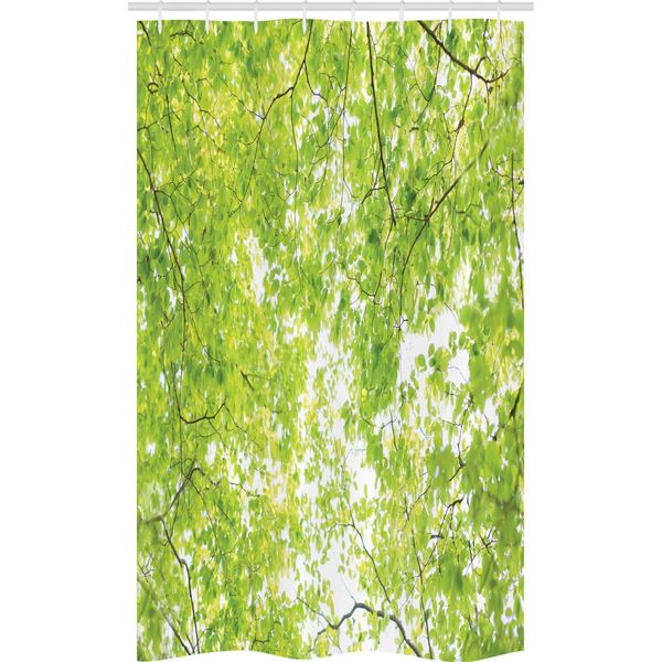 Abakuhaus Tenda Da Doccia Stretta Con Motivo Alberi, Verde Estate Naturale, Set Decorativo Per Bagno In Tessuto Con Ganci, 120 X 180 Cm, Verde-image