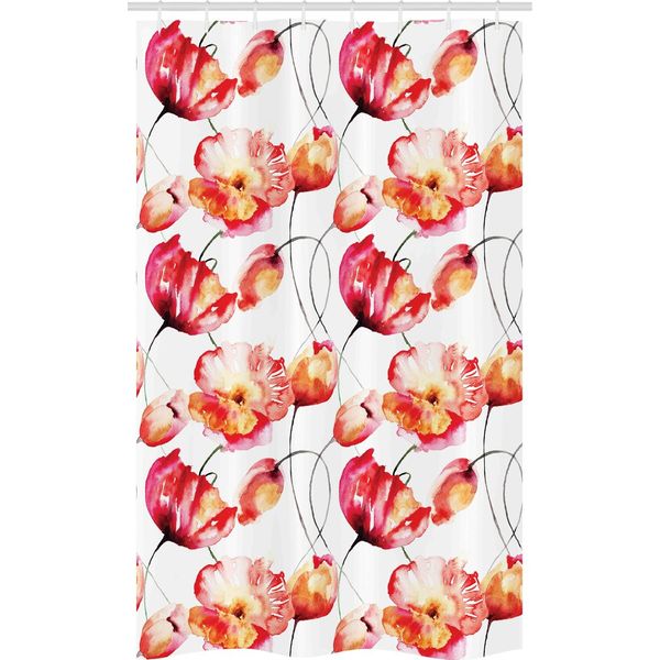 Abakuhaus Primavera Tenda Da Doccia Stretta, Poppy Tulip Flora, Set Decorativo Per Bagno In Tessuto Con Ganci, 120 X 180 Cm, Rosso Bianco Arancione-image