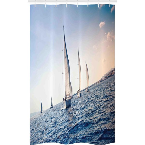 Abakuhaus Tenda Da Doccia Stretta In Stile Nautico, Vela Sportiva Da Competizione, Set Decorativo Per Bagno In Tessuto Con Ganci, 120 X 180 Cm, Blu E Bianco-image