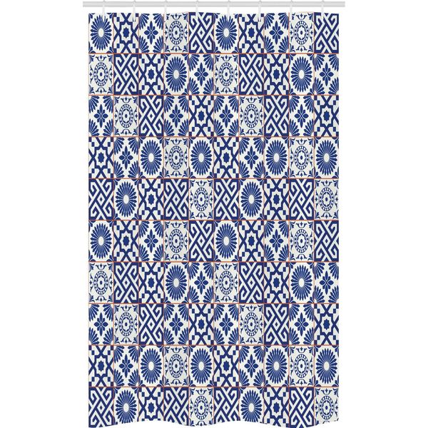 Abakuhaus Tenda Da Doccia Marocchina Stretta, Piastrelle Retrò Vintage, Set Decorativo Per Bagno In Tessuto Con Ganci, 120 X 180 Cm, Grigio Blu-image