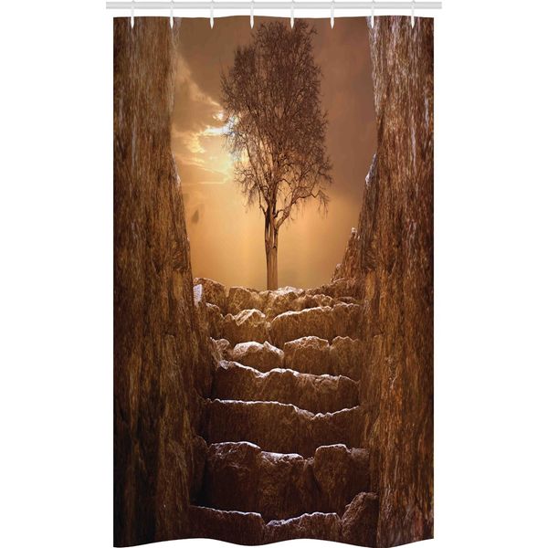 Abakuhaus Tenda Da Doccia Stretta Con Motivo Alberi, Marrone Cielo Tramonto Nuvoloso, Set Decorativo Per Bagno In Tessuto Con Ganci, 120 X 180 Cm, Marrone-image
