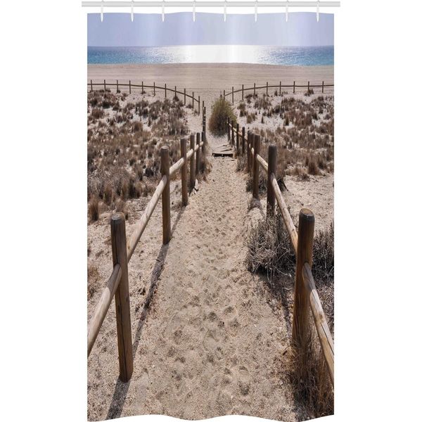 Abakuhaus Tenda Da Doccia Stretta, Coastal Vacanze Oceano, Set Decorativo Per Bagno In Tessuto Con Ganci, 120 X 180 Cm, Beige Blu-image