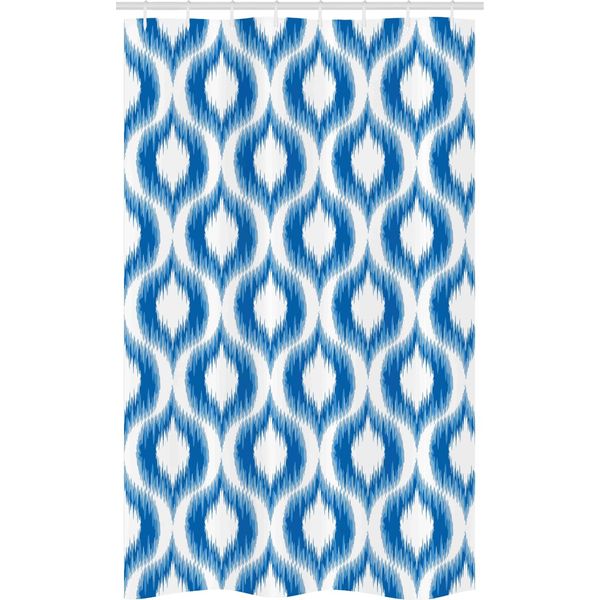 Abakuhaus Tenda Da Doccia Stretta Blu E Bianca, Motivi Damascati Sfocati, Set Decorativo Per Bagno In Tessuto Con Ganci, 120 X 180 Cm, Blu E Bianco-image