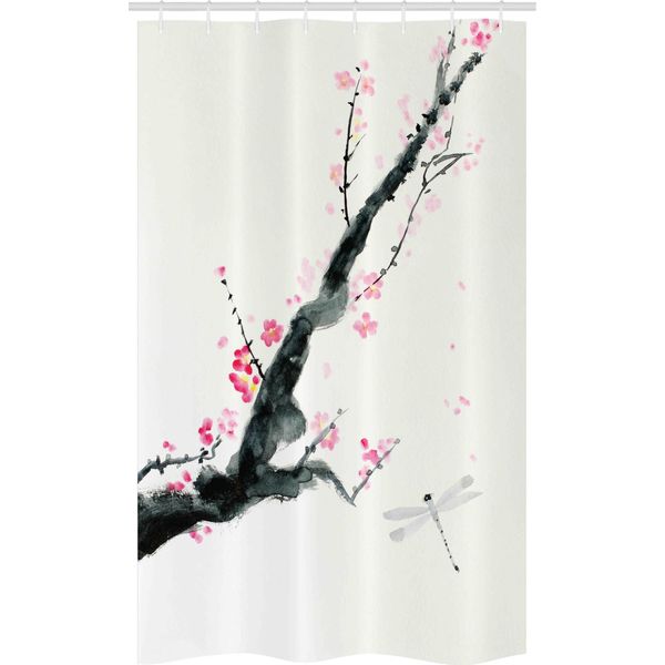 Abakuhaus Tenda Da Doccia Stretta Con Motivo Floreale, Ciliegio Sakura, Set Decorativo Per Bagno In Tessuto Con Ganci, 120 X 180 Cm, Rosa E Nero-image