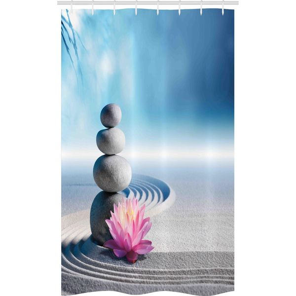 Abakuhaus Tenda Da Doccia Stretta Con Motivo Fiori Di Loto, Meditation Harmony, Set Decorativo Per Bagno In Tessuto Con Ganci, 120 X 180 Cm, Blu Grigio Rosa-image
