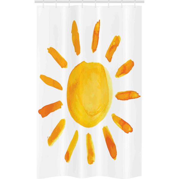 Abakuhaus Tenda Da Doccia Stretta Gialla, Acquerello Sun Childish, Set Decorativo Per Bagno In Tessuto Con Ganci, 120 X 180 Cm, Giallo-image