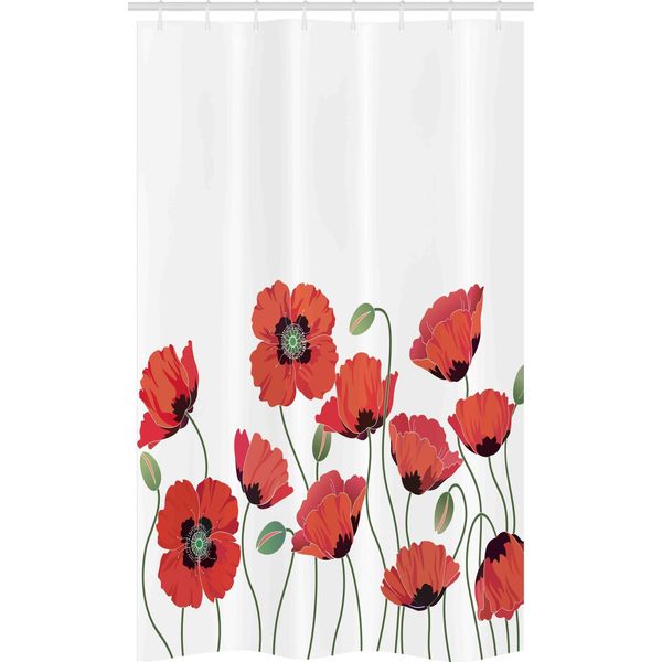 Abakuhaus Tenda Da Doccia Stretta Con Motivi Floreali, Giardino Di Papaveri Naturali, Set Decorativo Per Bagno In Tessuto Con Ganci, 120 X 180 Cm, Arancione E Verde-image
