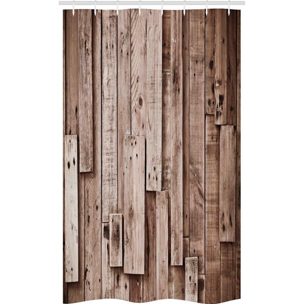 Abakuhaus Tenda Da Doccia Stretta In Legno, Arte Vintage Tenne, Set Decorativo Per Bagno In Tessuto Con Ganci, 120 X 180 Cm, Grigio Marrone-image