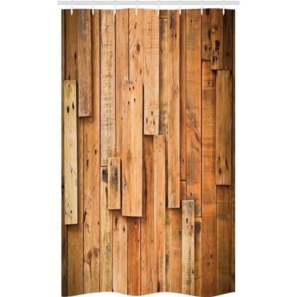 Abakuhaus Tenda Da Doccia Stretta In Legno, Stampa Lodge Wall Planks, Set Decorativo Per Bagno In Tessuto Con Ganci, 120 X 180 Cm, Arancione-image