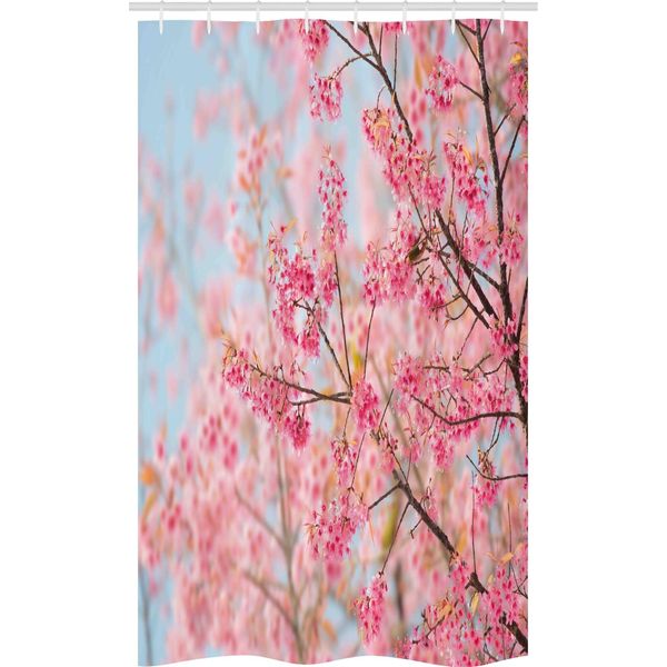 Abakuhaus Tenda Da Doccia Stretta Con Motivi Floreali, Ciliegio Giapponese Sakura, Set Decorativo Per Bagno In Tessuto Con Ganci, 120 X 180 Cm, Rosa Pallido E Azzurro-image