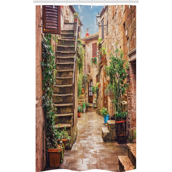 Abakuhaus Italia Tenda Da Doccia Stretta, Old Stone Street Houses, Set Decorativo Per Bagno In Tessuto Con Ganci, 120 X 180 Cm, Multicolore-image