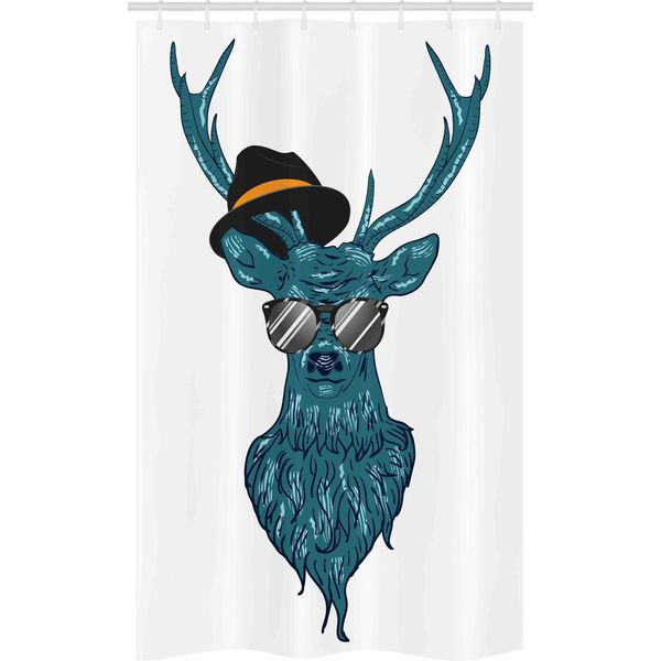 Abakuhaus Hirsch Tenda Da Doccia Stretta, Stampa Teal Hipster Antler, Set Decorativo Per Bagno In Tessuto Con Ganci, 120 X 180 Cm, Verde Acqua E Nero-image