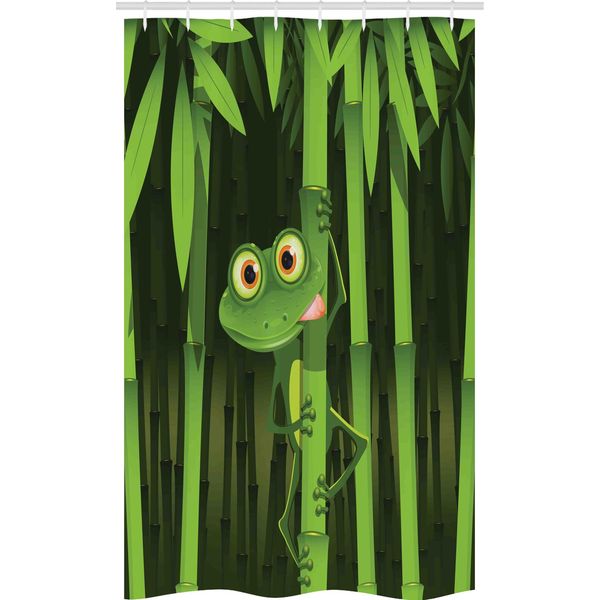 Abakuhaus Tenda Da Doccia Stretta In Bambù, Jungle Alberi Rana Divertente, Set Decorativo Per Bagno In Tessuto Con Ganci, 120 X 180 Cm, Verde-image