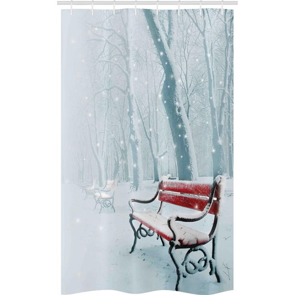 Abakuhaus Tenda Da Doccia Stretta Invernale, Snowy Bench Misty Path, Set Decorativo Per Bagno In Tessuto Con Ganci, 120 X 180 Cm, Bianco-image