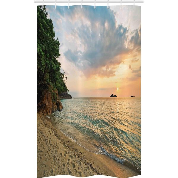 Abakuhaus Paesaggio Tenda Da Doccia Stretta, Tropic Botanic Wald, Set Decorativo Per Bagno In Tessuto Con Ganci, 120 X 180 Cm, Turchese Pesca-image