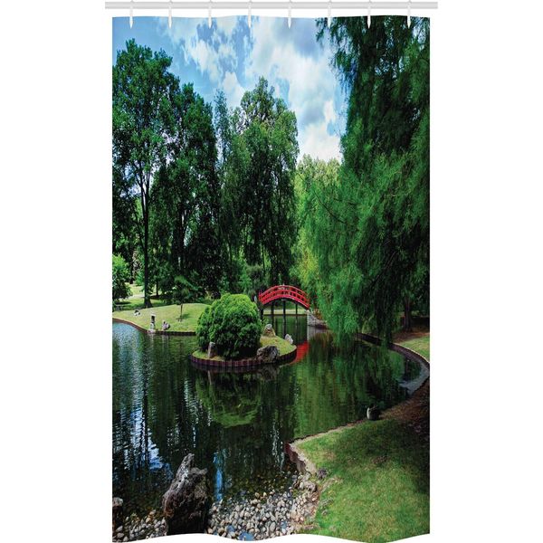 Abakuhaus Tenda Da Doccia Stretta Naturale, Giardino Giapponese Lago, Set Decorativo Per Bagno In Tessuto Con Ganci, 120 X 180 Cm, Verde Blu-image
