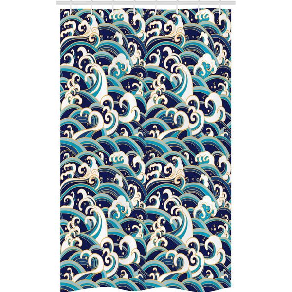 Abakuhaus Tenda Da Doccia Stretta In Stile Nautico, Motivo Onde Dell'oceano, Set Decorativo Per Bagno In Tessuto Con Ganci, 120 X 180 Cm, Bianco E Blu-image