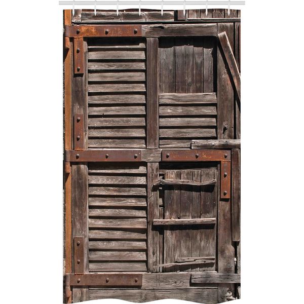 Abakuhaus Tenda Da Doccia Rustica Stretta, Porta Italiana In Legno, Set Decorativo Per Bagno In Tessuto Con Ganci, 120 X 180 Cm, Marrone Umbra-image