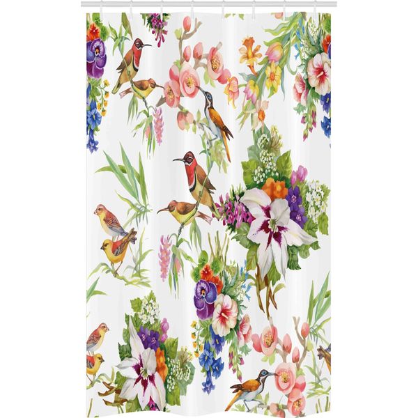 Abakuhaus Tenda Da Doccia Stretta Con Motivi Floreali, Fiori Esotici Primaverili, Set Decorativo Per Bagno In Tessuto Con Ganci, 120 X 180 Cm, Multicolore-image