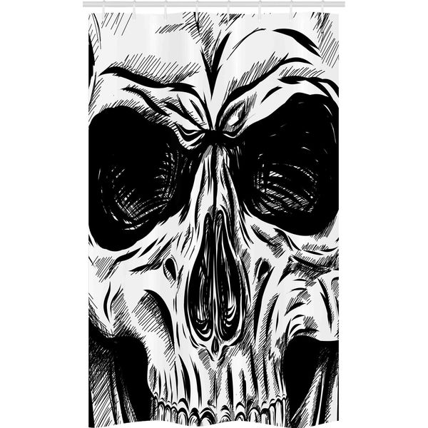 Abakuhaus Tenda Da Doccia Stretta Con Teschi, Disegno Gotico Con Facce Cattive, Set Decorativo Per Bagno In Tessuto Con Ganci, 120 X 180 Cm, Bianco E Nero-image
