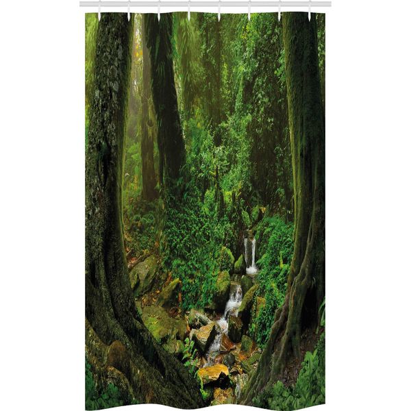 Abakuhaus Tenda Da Doccia Stretta Naturale, Nepal Jungle Forest, Set Decorativo Per Bagno In Tessuto Con Ganci, 120 X 180 Cm, Verde-image