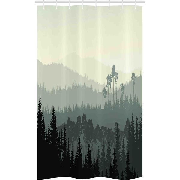 Abakuhaus Paesaggio Tenda Da Doccia Stretta, Tal Mystic Forest, Set Decorativo Per Bagno In Tessuto Con Ganci, 120 X 180 Cm, Guscio D'uovo E Verde Chiaro-image