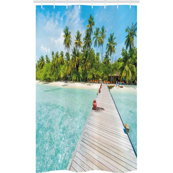 Abakuhaus Tenda Da Doccia Tropicale Stretta, Spiaggia Dell'isola Delle Maldive, Set Decorativo Per Bagno In Tessuto Con Ganci, 120 X 180 Cm, Verde Felce Turchese-image