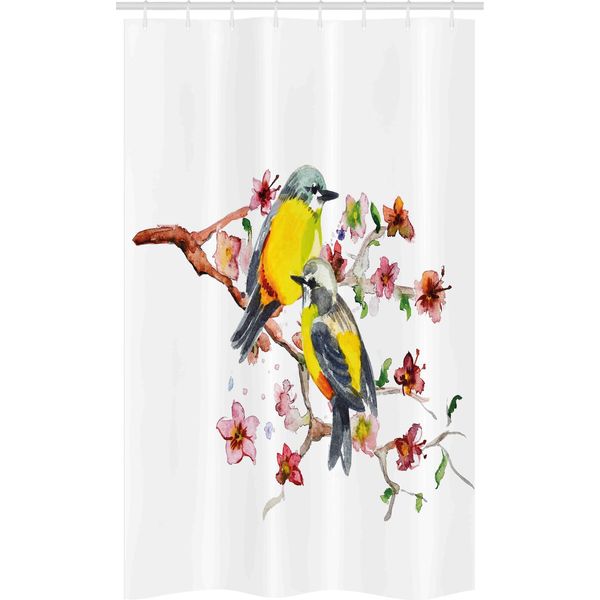 Abakuhaus Tenda Da Doccia Stretta Naturale, Uccellini Sui Rami, Set Decorativo Per Bagno In Tessuto Con Ganci, 120 X 180 Cm, Marrone E Giallo-image