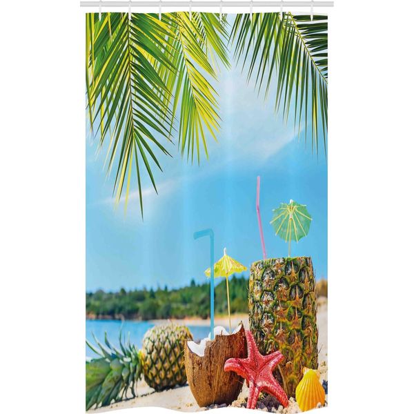 Abakuhaus Tenda Da Doccia Stretta, Coconut Ananas Estate, Set Decorativo Per Bagno In Tessuto Con Ganci, 120 X 180 Cm, Verde Marrone Marrone Blu-image