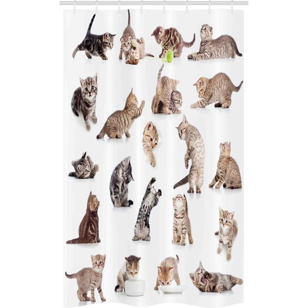 Abakuhaus Tenda Da Doccia Stretta Con Gatti, Divertente Immagine Giocosa Di Gatti, Set Decorativo Per Bagno In Tessuto Con Ganci, 120 X 180 Cm, Marrone, Nero E Bianco-image