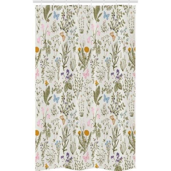 Abakuhaus Tenda Da Doccia Stretta Con Motivi Floreali, Vintage Garden Plants, Set Decorativo Per Bagno In Tessuto Con Ganci, 120 X 180 Cm, Verde Reseda Beige-image