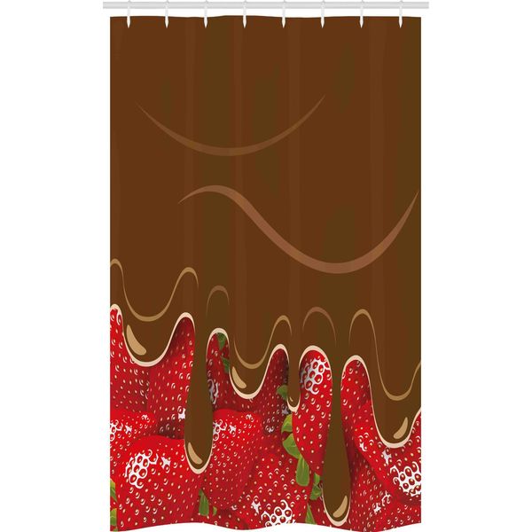 Abakuhaus Tenda Da Doccia Stretta Con Motivo Fragole, Fragole E Cioccolato, Set Decorativo Per Bagno In Tessuto Con Ganci, 120 X 180 Cm, Rosso-Marrone-image