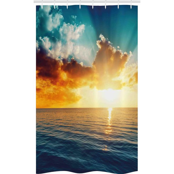 Abakuhaus Tenda Da Doccia Stretta Ocean, Majestic Tramonto Sul Mare, Set Decorativo Per Bagno In Tessuto Con Ganci, 120 X 180 Cm, Turchese Arancione Blu-image