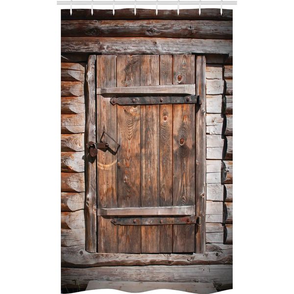 Abakuhaus Tenda Da Doccia Rustica Stretta, Porta In Legno Rustica, Set Decorativo Per Bagno In Tessuto Con Ganci, 120 X 180 Cm, Marrone-image