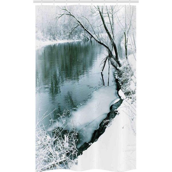Abakuhaus Wald Tenda Da Doccia Stretta, Winter Snowy Laub, Set Decorativo Per Bagno In Tessuto Con Ganci, 120 X 180 Cm, Turchese Bianco-image