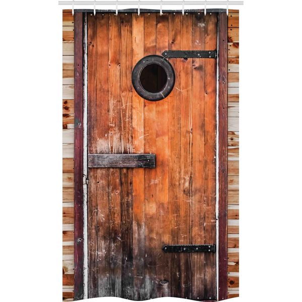 Abakuhaus Antiquariato Tenda Da Doccia Stretta, Finestra In Legno Di Pino, Set Decorativo Per Bagno In Tessuto Con Ganci, 120 X 180 Cm, Marrone Caramello-image