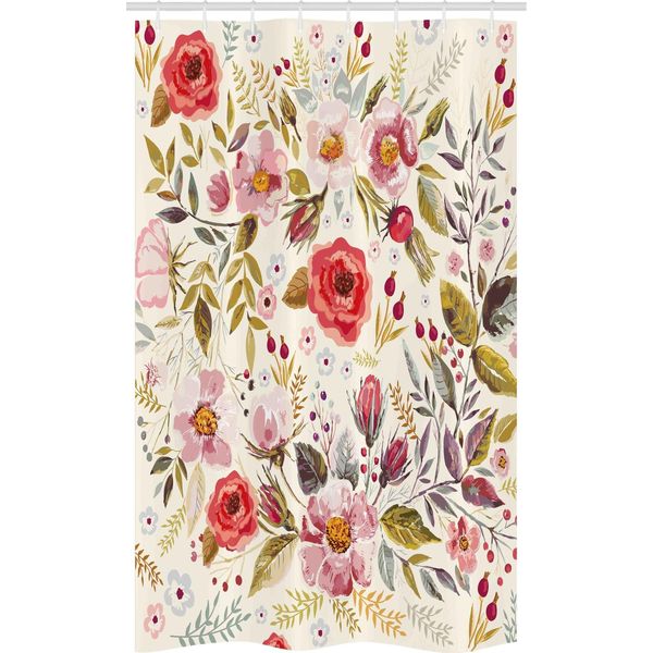 Abakuhaus Tenda Da Doccia Stretta Con Motivi Floreali, Fiori Di Rosa, Set Decorativo Per Bagno In Tessuto Con Ganci, 120 X 180 Cm, Multicolore-image